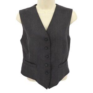 VTG Esprit Women Small Dark Gray Solid Sleeveless V Neck Button Pocket Vest Top